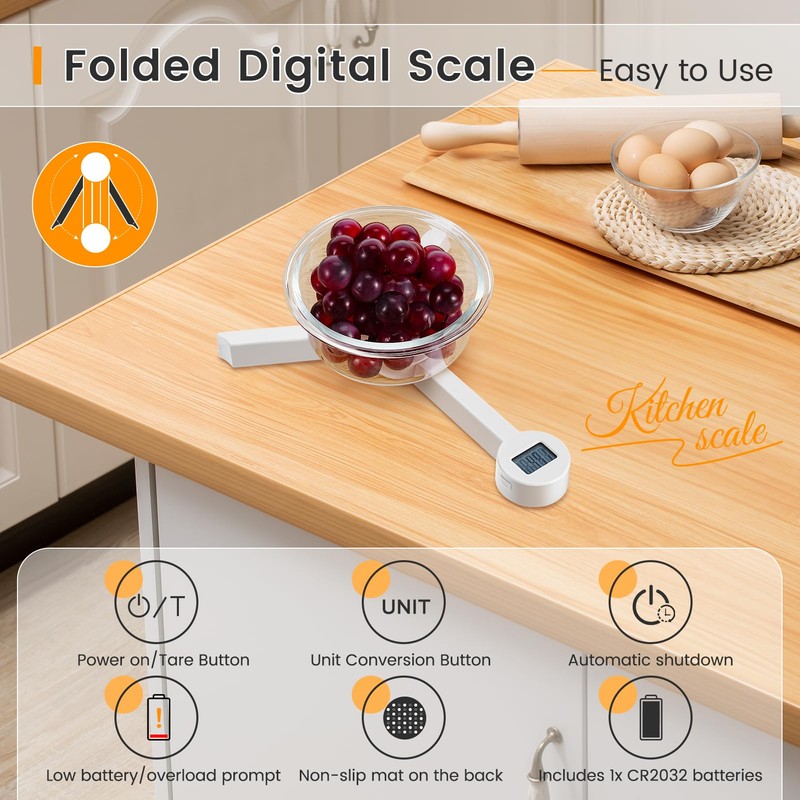 Folding Food Scale,Digital Kitchen Scale,Highly Accurate Compact Small Scale with