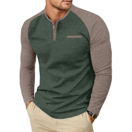 Sailwind Mens Cotton Henley Shirts Long Sleeve Casual T-Shirts Lightweight Button Pullover Shirts with Pocket Green Khaki