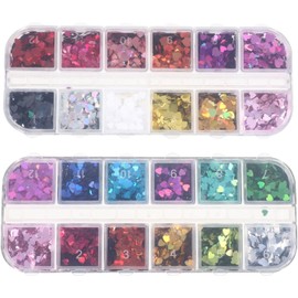 DOITOOL de Lentejuelas Brillantes Adhesivos Elegantes y Brillantes Forma de Corazón 2 Cajas para Decoración de Uñas para Maquillaje Facial y Corporal