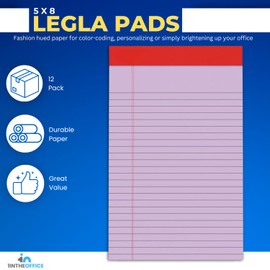 1InTheOffice Legal Pads 5x8, Small Note Pads, Writing Pads, Narrow Ruled Perforated, 50 Sheets, Orchid, 12 Packs
