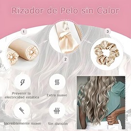 Rizador de Pelo Sin Calor, Rizador Sin Calor para Cabello con Pinzas para el Cabello y Coletero, Cinta para Rizar Sin Calor para Dormir, Rizos Sin Cal