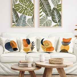 ZWJD Cushion Covers, 45 x 45 cm, Set of 4, Outdoor Cushion Covers, Linen Cushion Covers, Geometric Pattern, for Sofa, Living Room, Decorative, A081-18