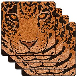 Leopard Face Close up Safari Big Cat Low Profile Cork Coaster Set
