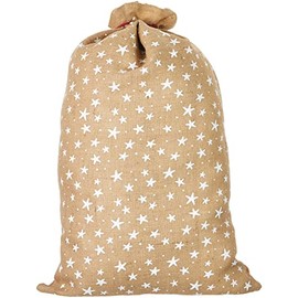 Riffelmacher 19267 Jute Sack Stars Size 50 x 80 cm Lockable Natural White Gift Bag Packaging Christmas Santa Claus