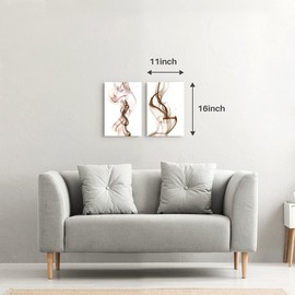 Modern Abstract Wall Art Decor: Minimalist Brown and White Smoke Canvas Pictures Prints Contemporary Painting Artwork for Living Room Bathroom Bedroom 11" x 16" x 2 Panel