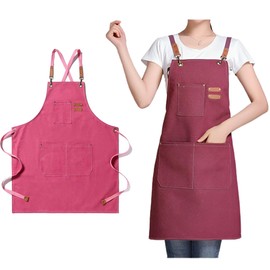 OBILAN - Delantales de chef para hombres y mujeres con bolsillos grandes, lona de algodón, espalda cruzada, resistente, ajustable, talla M a XXL, Rosado, 27 inches wide x 30 inches tall