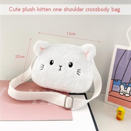 Children's Shoulder Bag Girls Plush Children's Bag Girls Handbag Cat CrossBody Messenger Bag Adjustable Shoulder Bag Small Cat Shoulder Bag White, White
