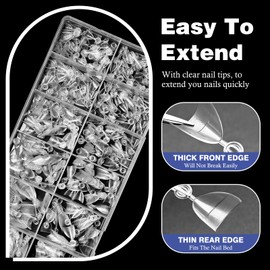 AddFavor 600pcs Short Almond Nail Tips, Half Cover Clear Soft Gel Nail Tips Almond, 12 Sizes Press on False Nails Tips for Acrylic Nail Extension, Salon and Home DIY