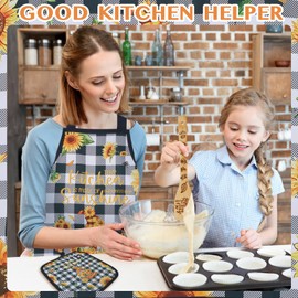 Sunflower Decor Cooking Utensils Set-8 Piece Kitchen Utensil Set,1 Oven Mitts and 1 Pot Holders Set 1 Farmhouse Apron 5 Wooden Cooking Spoon for Housewarming Wedding Gift for Women
