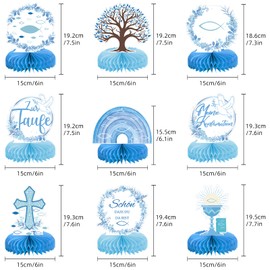 Honeycomb Centrepiece Table Decoration Confirmation Christening Decoration Boy Girl Blue White Table Decoration with Fish Rainbow Eucalyptus Tree of Life for Christening, Communion, Confirmation First