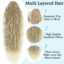 LEDIZE Ponytail Extension, Claw Clip on Pony tails Hair Extension for Women 18 Inch Long Wavy Curly Fake Ponytail Clip in Hair Pieces for Women Fluffy Natural Looking (T27/613, 18 Inch)