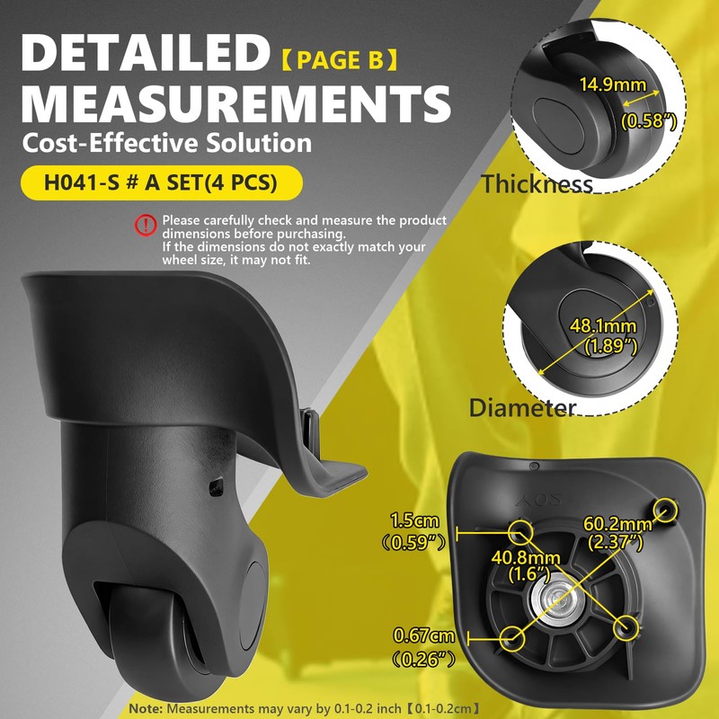 Luggage Wheels Replacement Wheels for Suitcase Repair 360° Rotating Suitcase