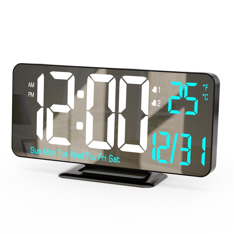 KOSUMOSU Digital Alarm Clock 6.7 Inch Black Clock for Bedroom