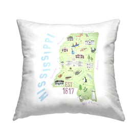 Stupell Industries Whimsical Mississippi State Map Design by Carla Daly Throw Pillow, 18 x 18, Multicolor