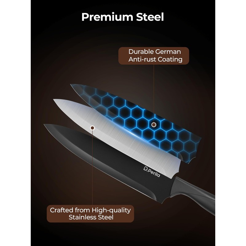 Knife Set, D.Perlla 8-Piece Kitchen Knife Set with Built-in Sharpener,