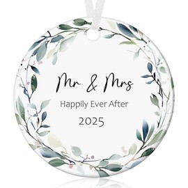 Christian Wedding Gifts for Couple 2025 Engagement Bauble Wedding Ornament Happily Ever After Gift for Bride, Groom, Newlyweds Ceramic Marry Plaque Ornament