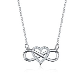 Women's Infinity Heart Necklace 925 Sterling Silver, Crystal Chains Pendant with Cubic Zirconia, Infinity Forever Love Heart Jewellery Pendant Necklace for Women Girlfriend Wife Mum