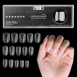 Beautilux Square Medium Nail Tips, 240 Pcs 15 Sizes Full Cover Matte Soft Gel Nail Tips, Pre-buff Soak Off Press On Fake Nail Tip for DIY and Nail Extension