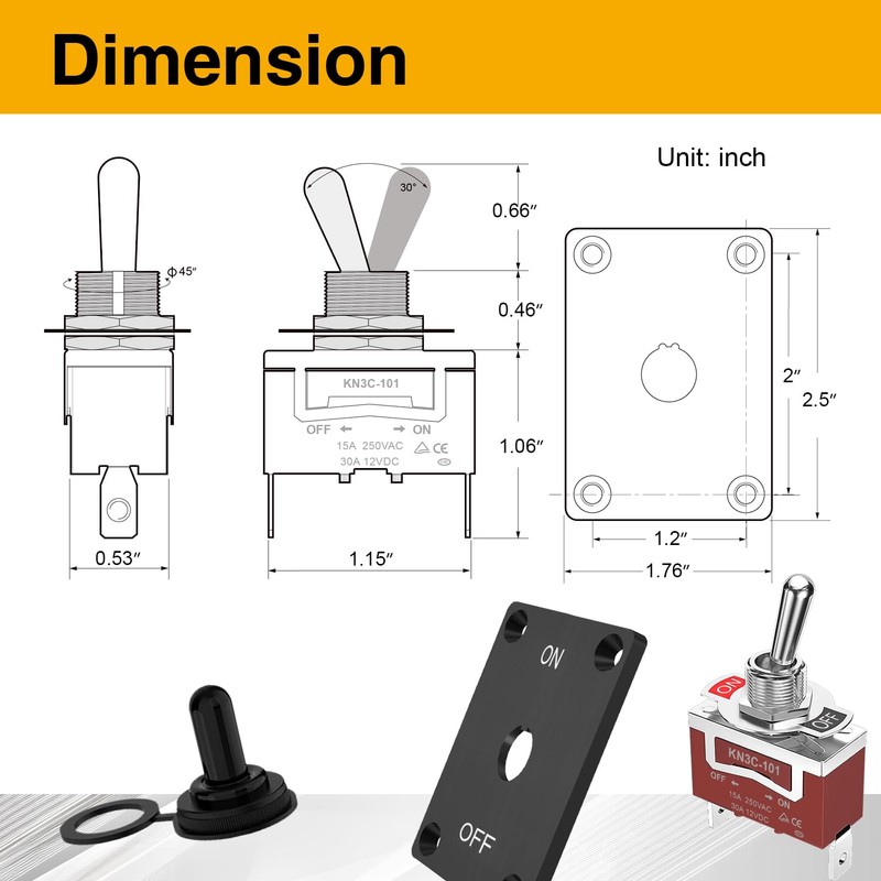 Interruptor de palanca impermeable de 12 V CC 30 A,