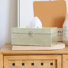 MODE HOME Gold Tissue Box Cover Rectangle, Elegant Faux Leather Tissue Box Holder with Non-Woven Fabric Lining, Durable Tissue Box Cover for Bathroom, Living Room, Bedroom
