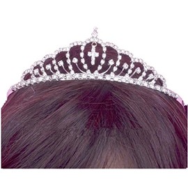 Girls White First Communion Wedding Flower Pearls Crystal Veil Hair Accessory 2 Tier (Cross 1)