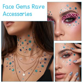 8 Sheets Self-Adhesive Rhinestone Stickers, Star and Circle Face Jewels