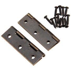 dophee Antique Brass Box Hinges, 2 Pack Cabinet Drawer Wooden Jewelry Box Chest Decorative Hinges with Bronze Screws, 60x37mm/2.36"x1.46"