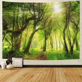 BCughia Tapestry Landscape Forest Wall Tapestry Sunshine Tapestry Jungle Wall Cloth Green Tapestries Wall Decoration