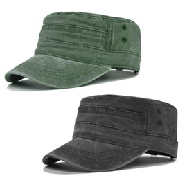 SAIIURV Pack of 2 Unisex Military Cap, Washed Cotton, Military Hat with Curved Peak, Sun Hat, Sports Cool Fashion Cap, Adjustable Peaked Cap for Men and Women (Black, Green), Black, Green, Unit size