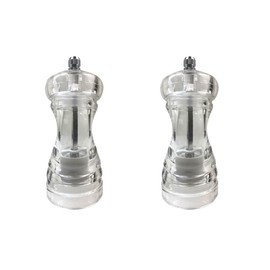 TrueCraftware- 4” Round Shape Acrylic Pepper Mill Set of 2- Salt and Pepper Grinder Kitchen Spice Mill Pepper Shakers Salt Mills Manual Salt Grinder for Home Kitchen Restaurants