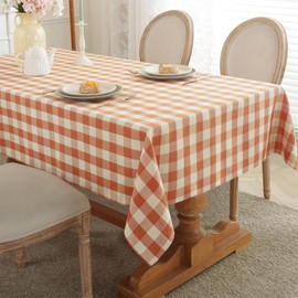 Laolitou Orange Buffalo Plaid Tablecloth Checkered Gingham Table Cloth Square Tables Cotton Linen Rustic Farmhouse Tablecloths Washable Wrinkle Free for Party Picnic Kitchen, 60"x60" 4 Seats
