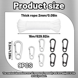 QXCFTW Flag Pole Rope - 16m Heavy-Duty Flagpole Rope with 8 Secure Clips (4 Black & 4 White) - Universal Flag Rope for Residential, Institutional & Commercial Flagpoles