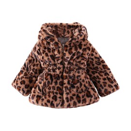 WEONEDREAM Toddler Girls Fancy Winter Warm Outfits Leopard Print Dress Jackets Thick Coats for Kids Winter Faux Fur Outerwear Windbreaker Hoodie Girls Clothes(L01brown,140)