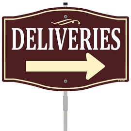 Deliveries with Right Arrow Sign Package Delivery Instructions 12" x 8" With 28" Long Metal Stake Shipping and Receiving With Stand Aluminum Outdoor Use Yard Business Home