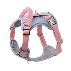 HuggieGems Leather Dog Harness for Medium, Large Size Dogs No Pull, Adjustable Dog Vest with Handle and Two Leash-Attachment Points, Easy to Clean, Blue L