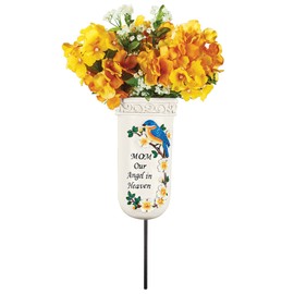 Collections Etc Our Angel in Heaven Memorial Vase Garden Stake - for Real or Faux Flowers - Bluebird, Cardinal - Mom, Dad - Resin, Iron