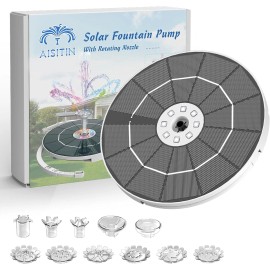 AISITIN Solar Fountain Pump 5.5W,Colorful LED Light& 3000mAh for Outdoor Bird Bath Decor