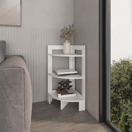 espidoo Modern White Corner Shelf: 3-Tier Space-Saving Design - Pine Wood & Melamine Construction - for Living Room Bedroom & Office Storage