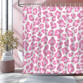 Mocsicka - Cortina de ducha con estampado de leopardo rosa, safari, potente guepardo, gato, cortina de ducha impermeable con estampado de leopardo rosa, decoración de tina con 12 ganchos, 72 x 72