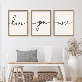 Heiple Love You More Sign Set of 3 Framed Above Bed Wall Decor Farmhouse Bedroom Decor Wood Wall Art Rustic Master Bedroom Essentials Home Wall Decoration (Brown, 11”x14”)