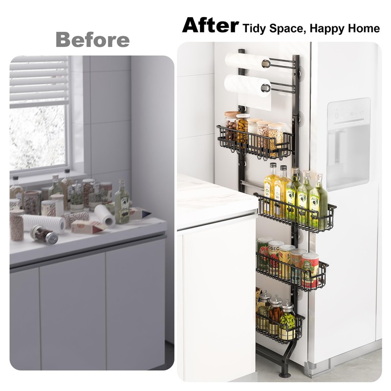 BUKFEN 6-Tier Slim Corner Shelf, Spice Rack Next to Fridge