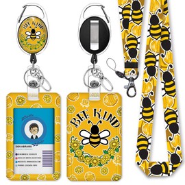 Cute Bee Kind Lanyards for Id Badges, Fashionable Badge Reel Heavy Duty with Carabiner Clip, ID Badge Holder with Lanyard, Nurse Teacher Office Gifts