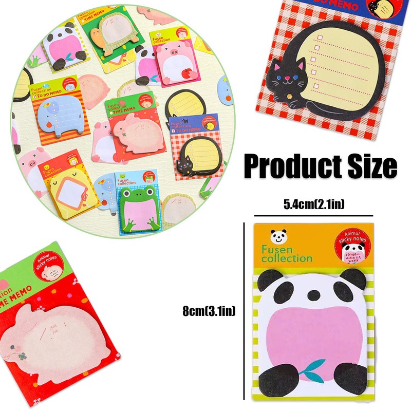 24 Pack Sticky Notes, Cute Sticky Notes Set, Cartoon Animals