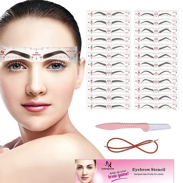 Updated Eyebrow Stencil, 26 Eyebrow Shaper Kit, Reusable Eyebrow Template With Strap, 3 Minutes Makeup, Suitable for 98%