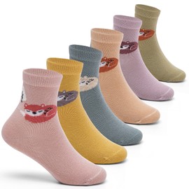 Big Girls Cotton Crew Socks Kids Seamless Toe Socks Cartoon Quarter Socks 6 Pack 10-12 Years Foxes