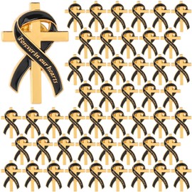 Misdary 100 Pcs Funeral Favors for Guest Cross Pins Memorial Ribbons Pins Forever in Our Hearts Celebration of Life Gift for Mourning(Black)