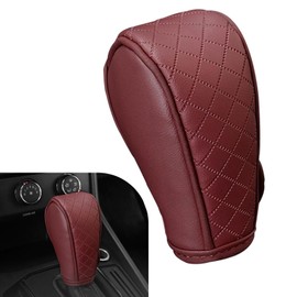 Diamall Car Leather Gear Shift Cover, Anti-Slip Breathable Shift Knob Cover, Waterproof Auto Konb Gear Shifter Stick Protector, Universal Cars SUVs Trucks Interior Decoration Accessories (Red)