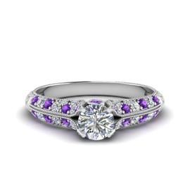 Valentine's Day Gifts Vintage Engagement Rings for Women Designer Jewelry Women Gifts Bezel Settings Gift for Girlfriend 925 Sterling-Silver Amethyst Round Shape in Ring Size 8