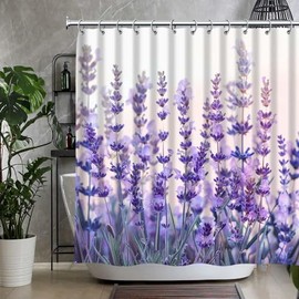 QZJDX Purple Lavender Shower Curtains for Bathroom Watercolor Flowers Violet Floral Plants Decor Polyester Fabric Bath Curtain 70"x70"