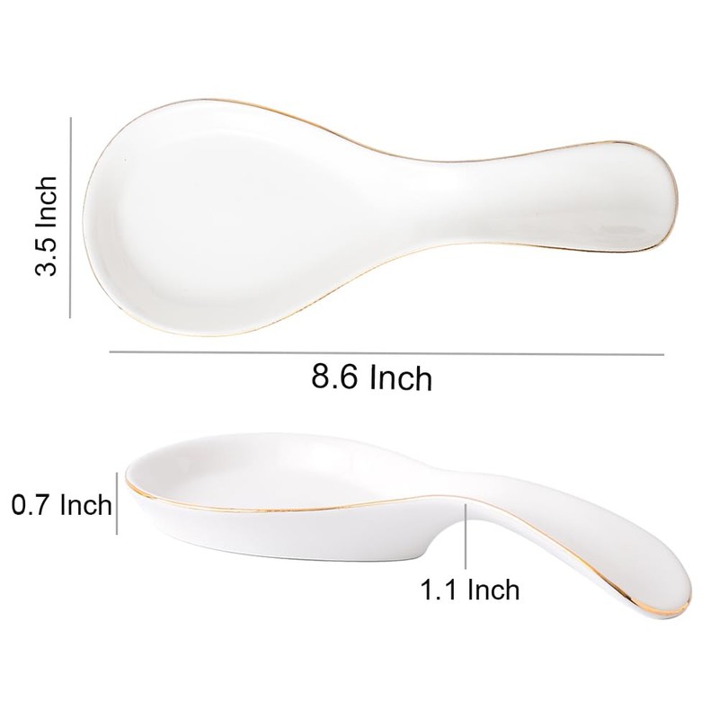 Maxramic Ceramic Spoon Rest for Stove Top, Golden Rim Spoon